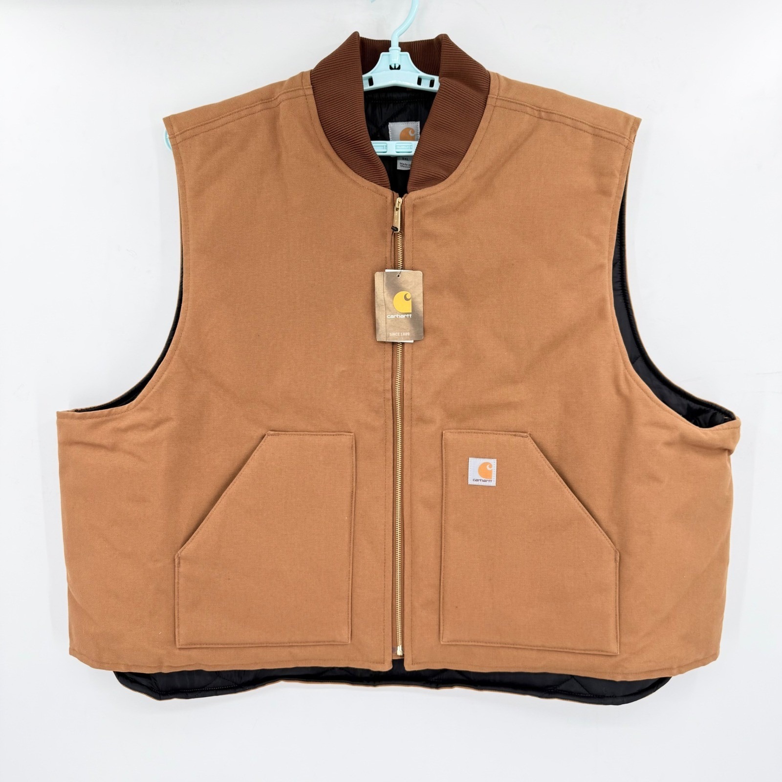 Carhartt Mens Brown Canvas Firm Duck Insulated Rib-Collar Vest 5xl Relax-Fit Nwt
